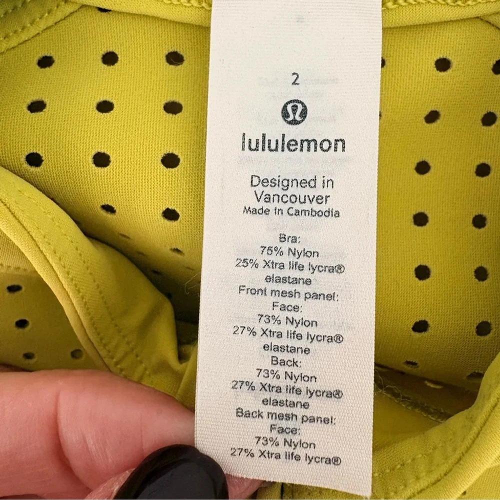 Lululemon Unleash Strength Bra Sz 2 B/C Yellow Serpentine EUC - Picture 4 of 9